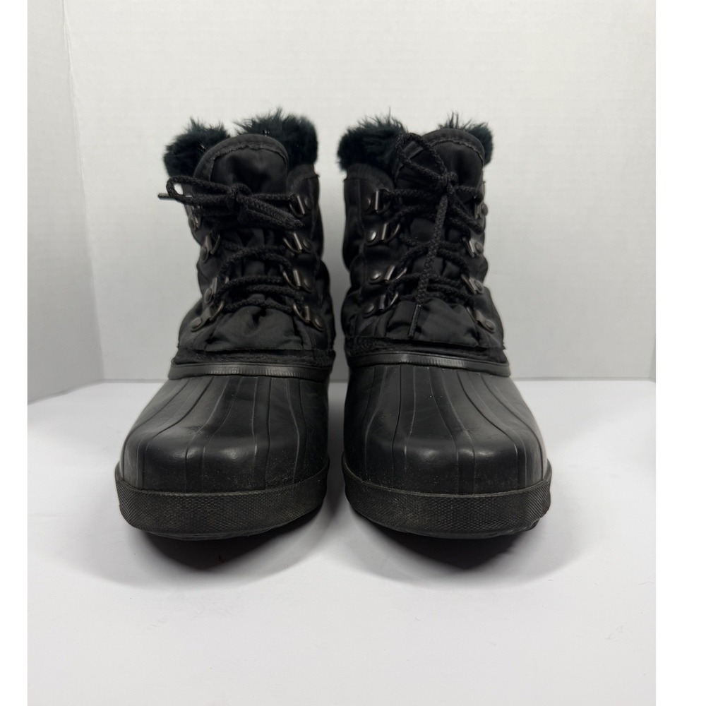 Sorel Kaufman Canada Women 10 Black Snow Boots Faux Fur Trim Duck Boots